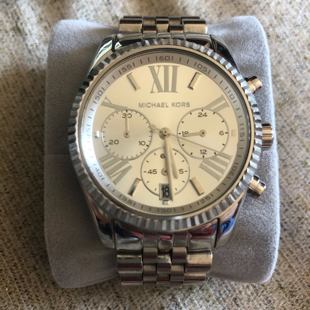 Michael Kors Silver and White Stainless Steel Chronograph Watch